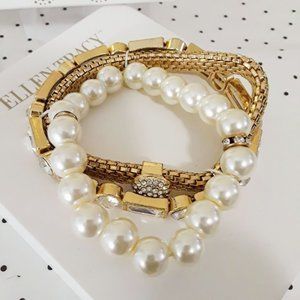 ~ELLEN TRACY~ Beautiful Fashion Jewelry Gold Tone Bracelet Set w/ Faux Pearls